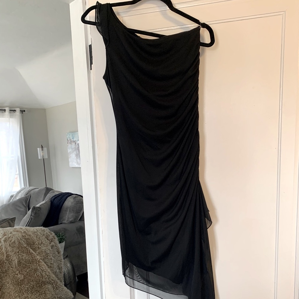 Black One Shoulder Midi Dress